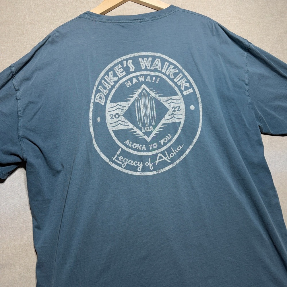 Duke's Waikiki VTG T-Shirt Mens 2XL Blue SS Hawaii Surf Graphic Tee